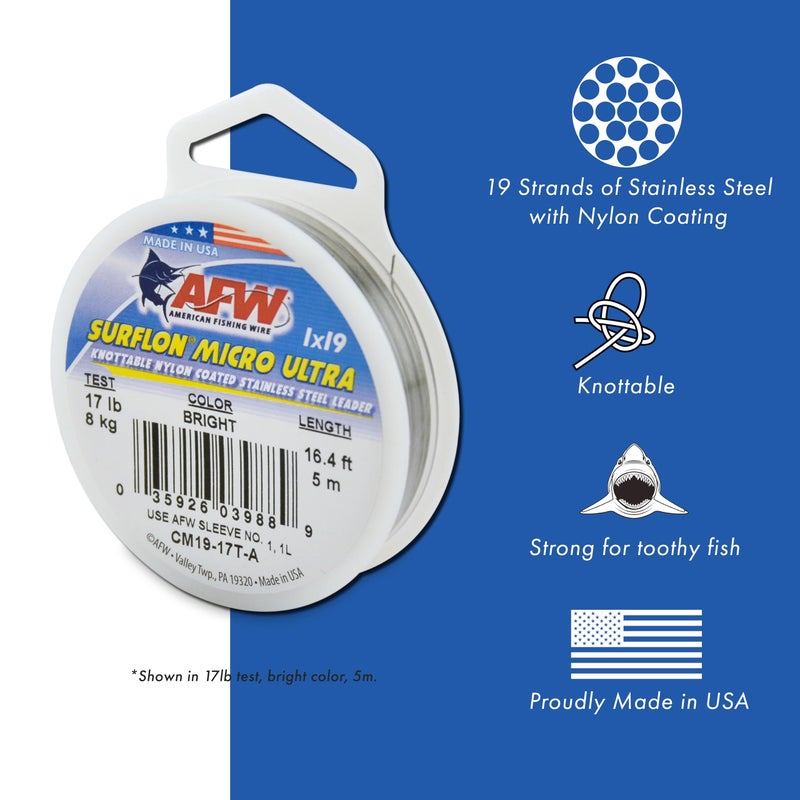 AFW American Fishing Wire Surflon Micro Ultra, Nylon Coated 1x19 Stainless Steel Leader Wire, 61 lb Test, .030" Diameter, Bright, 5 m - Image 2